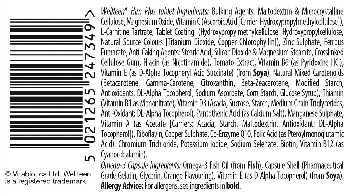 Vitabiotics Wellteen Him Plus Tablets/Capsules, 56 Count (Pack of 1) - Maple Wellness Supplements