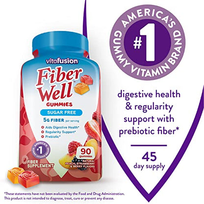 Vitafusion Fiber Well Sugar Free Fiber Supplement, Peach, Strawberry And Blackberry - Maple Wellness Supplements