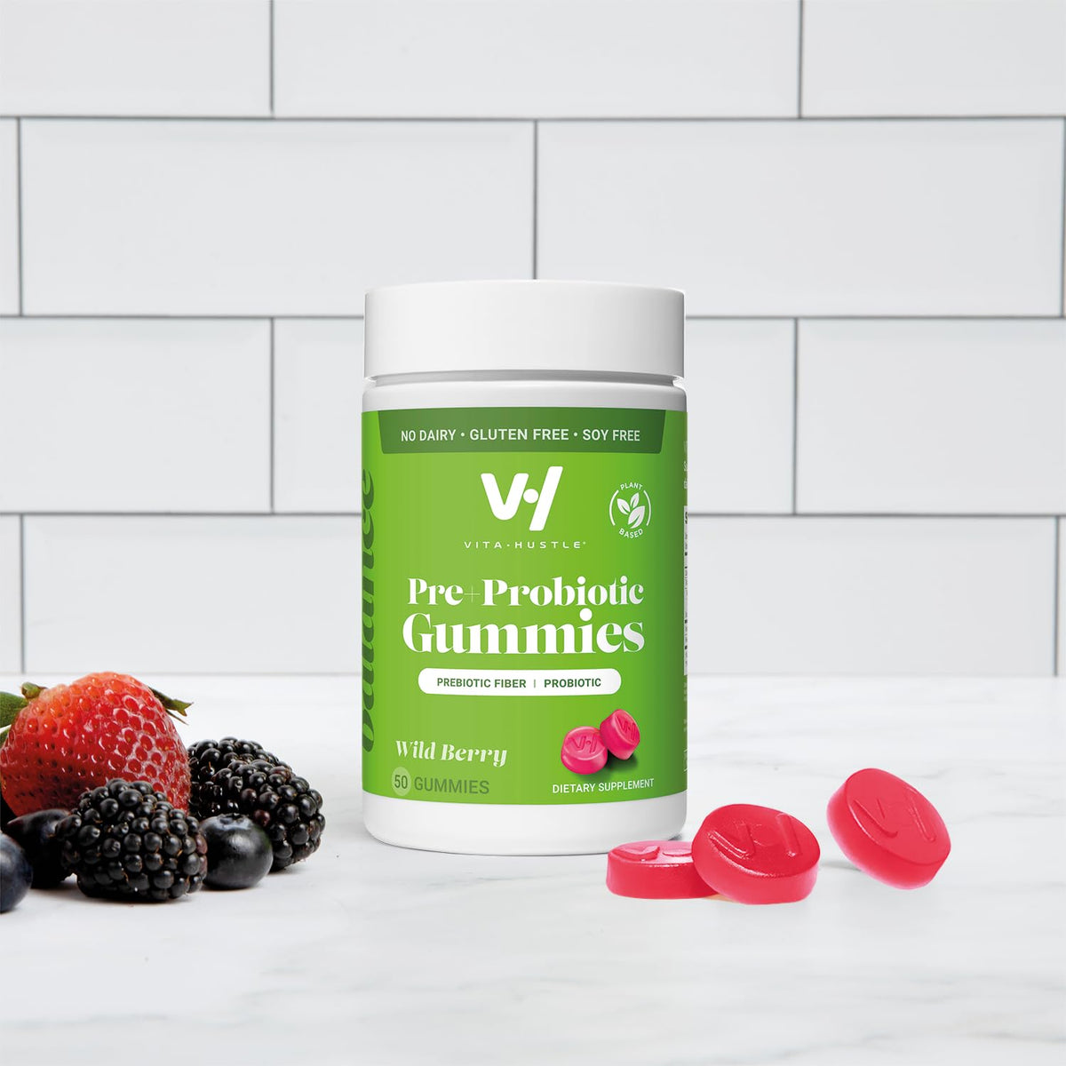 VitaHustle Probiotic Gummies + Prebiotics by Kevin Hart with Chicory Root Inulin Fiber - Maple Wellness Supplements