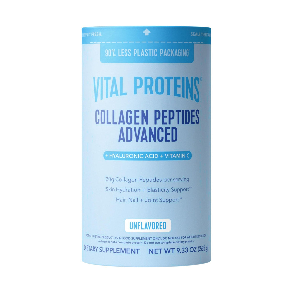 Vital Proteins Collagen Peptides Powder Advanced with Hyaluronic Acid & Vitamin C, Collagen Supplements, Unflavored, 12 Servings - Maple Wellness Supplements