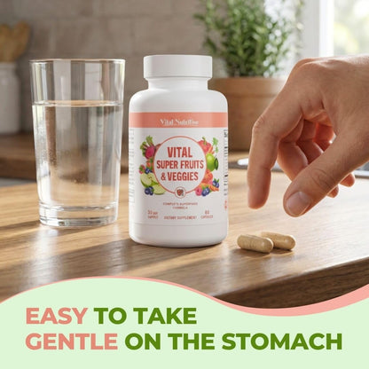 Vital Super Fruits & Veggies - Daily Superfood Capsules for Adults - Fruit & Vegetable Supplements to Boost Immunity & Energy - 2-in-1 Formula for Overall Wellness - Maple Wellness Supplements