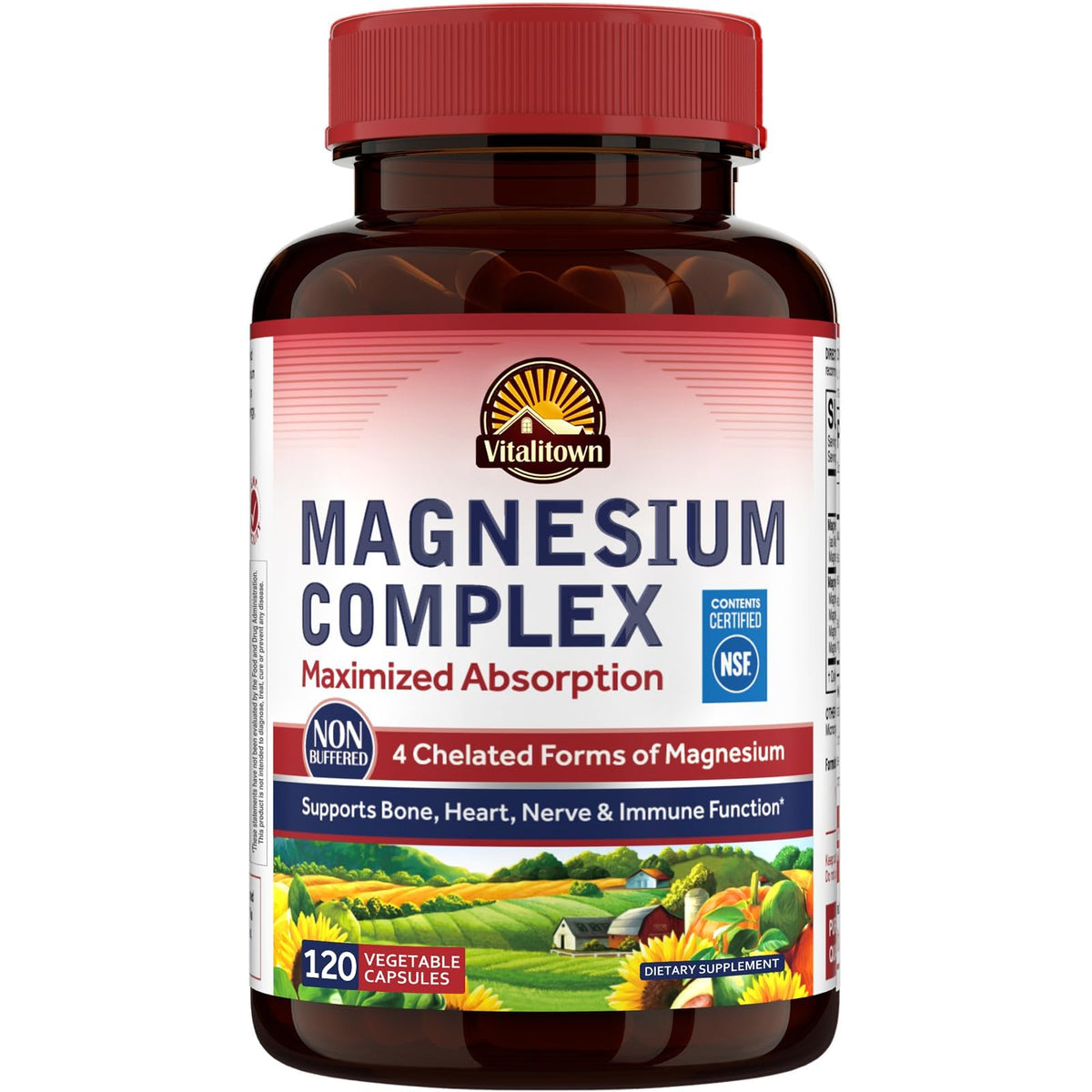 Vitalitown Magnesium Complex Supplement 500mg - NSF Certified Magnesium Glycinate, Malate, Taurate & Citrate - Chelated High Absorption & Gentle on Stomach - Vegan Non-GMO 120 Capsules - Maple Wellness Supplements