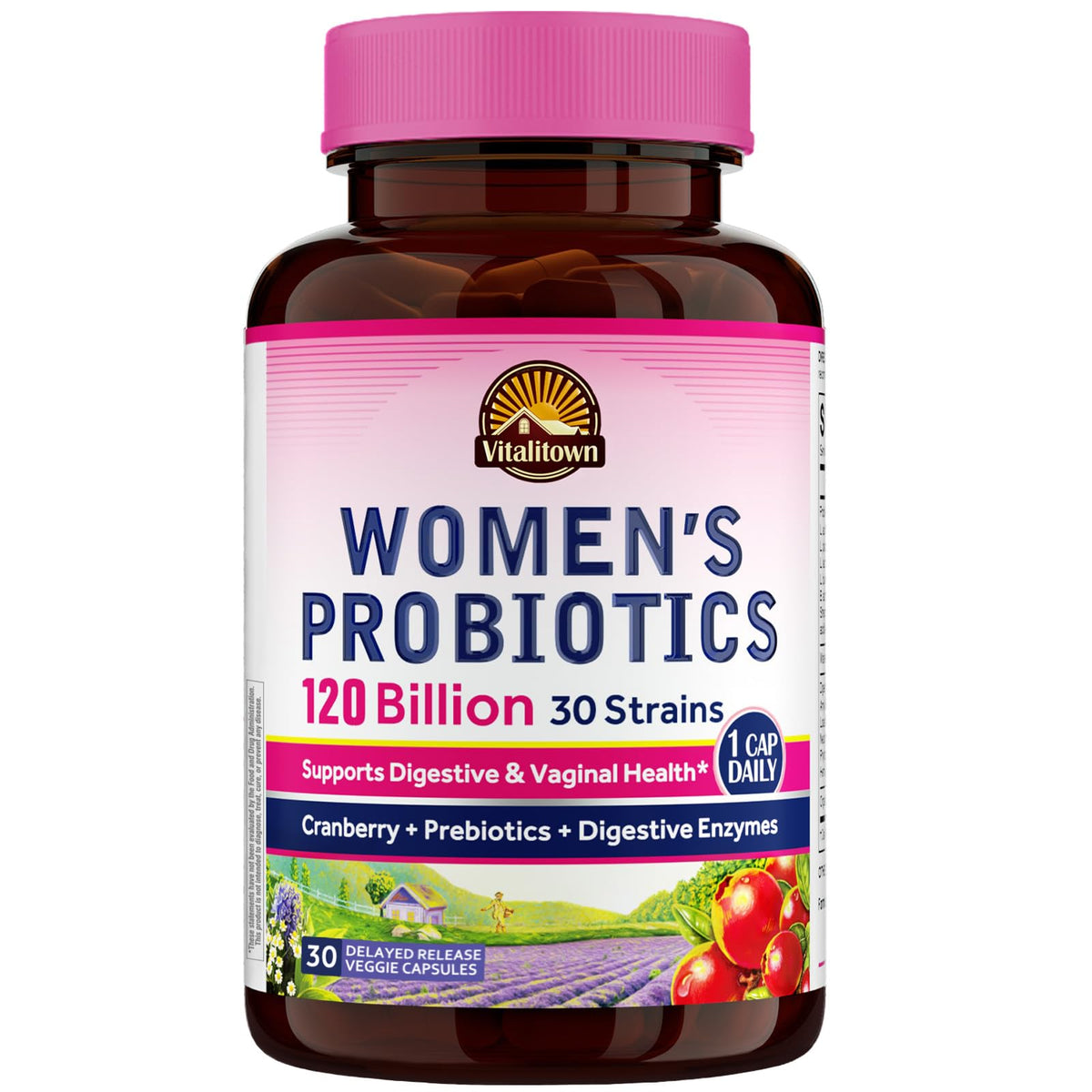 Vitalitown Probiotics for Women 120 Billion CFUs, 30 Strains, with Prebiotics & Digestive Enzymes & Cranberry, Gut & Vaginal Health, Vegan 30 - Maple Wellness Supplements