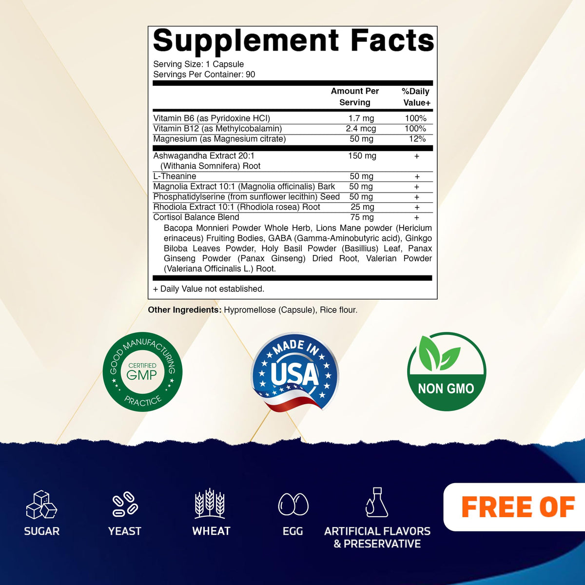 Vitamatic Cortisol Health Support - 90 Veggie Capsules - Made with Adaptogenic Blend with Ashwagandha, Rhodiola, Magnolia, L-Theanine, Phosphatidylserine - Maple Wellness Supplements