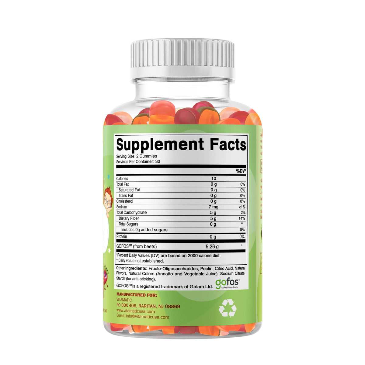Vitamatic Kids Prebiotic Fiber Gummies – Extra Strength 4g Fiber – Zero Sugar Added – 60 Pectin-Based Gummies – Digestive Health & Regularity Support - Maple Wellness Supplements