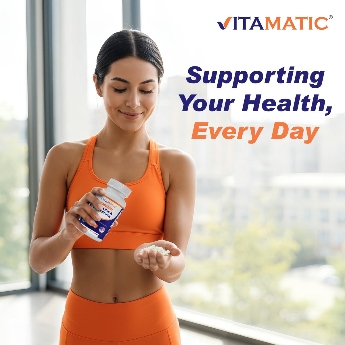 Vitamatic L-Theanine 200mg with Caffeine 100mg – 120 Vegetarian Tablets Nootropic Supplement for Focused Energy & Mental Clarity - Maple Wellness Supplements