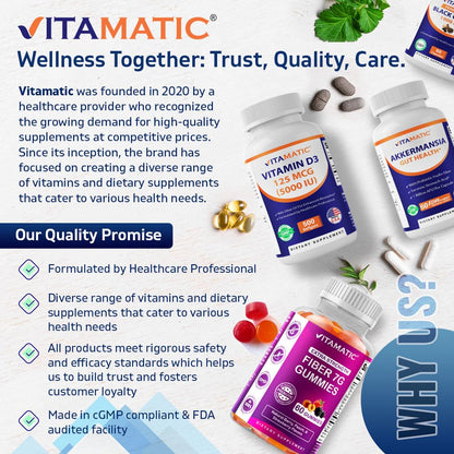 Vitamatic Magnesium Complex, 400mg Elemental MG (as Bisglycinate, Citrate, Taurate, Malate, Aspartate, Oxide, Gluconate, Lysinate Glycinate, Orotate, Succinate) – 120 Capsules - Maple Wellness Supplements