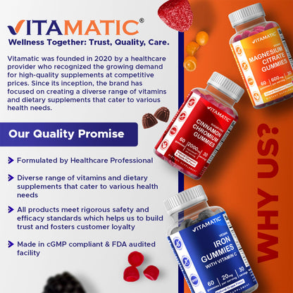Vitamatic Vitamin B Complex Gummies with Vitamin C & Inositol - Natural Strawberry Flavor - 60 Gummies (1 Bottle) - Maple Wellness Supplements