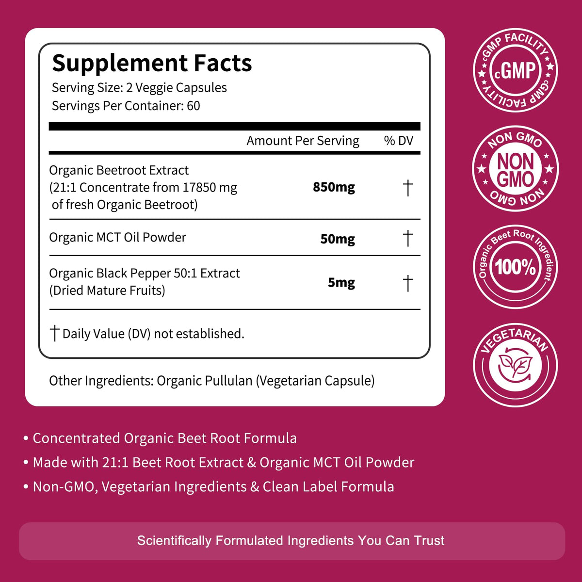 Vitarevive Organic Beet Root Capsules with Beetroot Extract 17850mg 21:1 Concentrated Beetroot Supplement Supports Circulation and Nitric Oxide - Maple Wellness Supplements