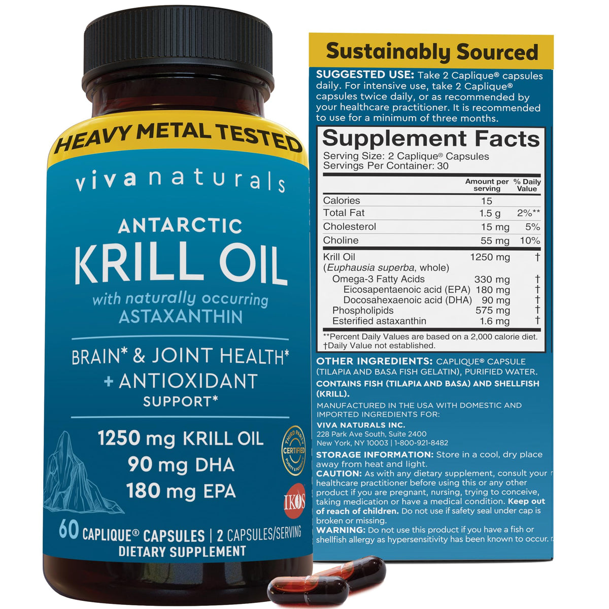 Viva Naturals Antarctic Krill Oil Omega 3 Supplements 1250 mg - DHA EPA Omega-3 & Astaxanthin Concentration for Joint Health, - Maple Wellness Supplements