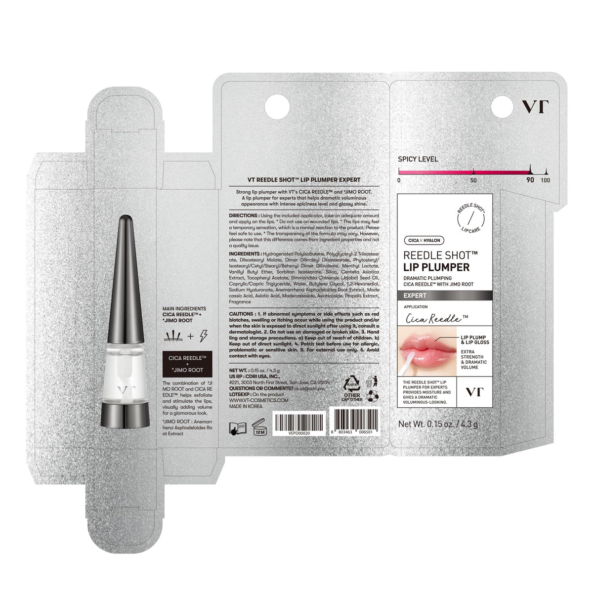 VTCOSMETICS Reedle Shot Lip Plumper, 0.15 oz (4.3 g), Moisturizing, Transparent, Lip Gloss, Fragrance-free, Korean Cosmetics (Expert) - Maple Wellness Supplements