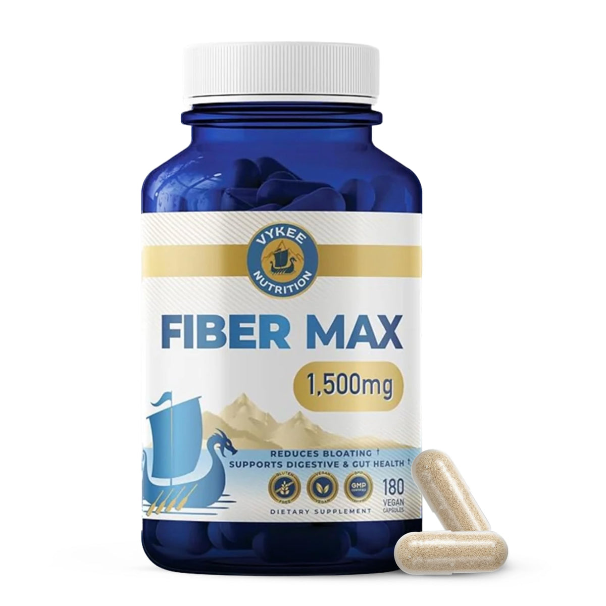 Vykee Nutrition Advanced Fiber Complex – Psyllium Husk, Aloe Vera, Chia & Flax Seed | Vegan, Non-GMO | Supports Digestive Health, Regularity & Gut Wellness | 180 Capsules - Maple Wellness Supplements