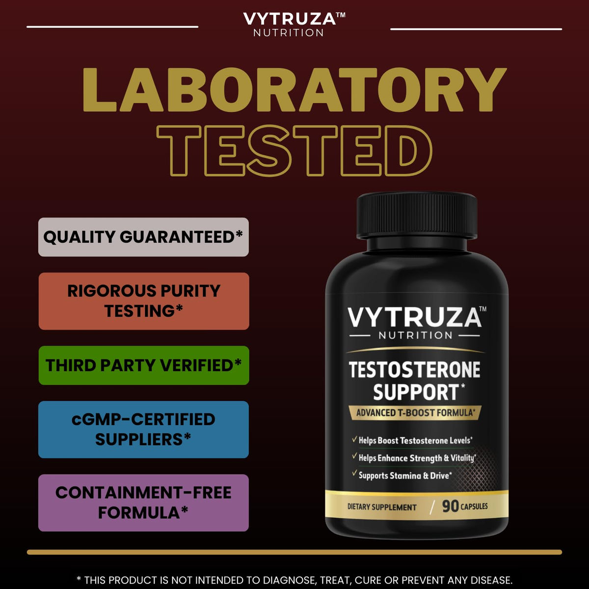 VYTRUZA Nutrition Advanced T-Boost Formula Test Support Capsules, Premium Ingredients, Energy, Strength Support Supplement for Men, 90 Capsules - Maple Wellness Supplements