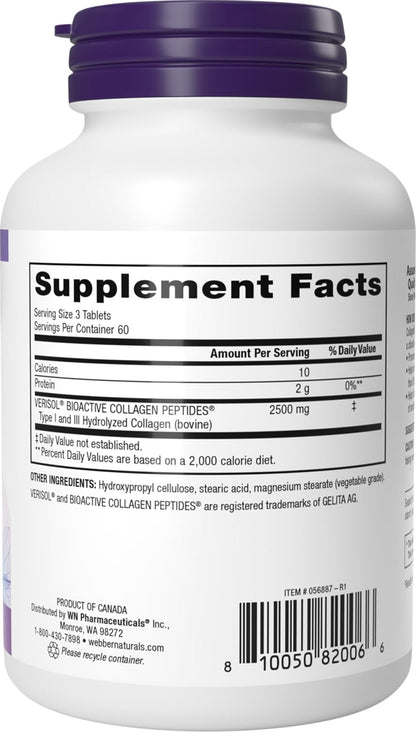 Webber Naturals Collagen30 Anti-Wrinkle, 2,500mg of Bioactive Collagen Peptides Per Serving (3 Tablets), 180 Tablets, Helps Reduce Deep Wrinkles, Fine Lines, Non GMO, Dairy, Gluten Free - Maple Wellness Supplements