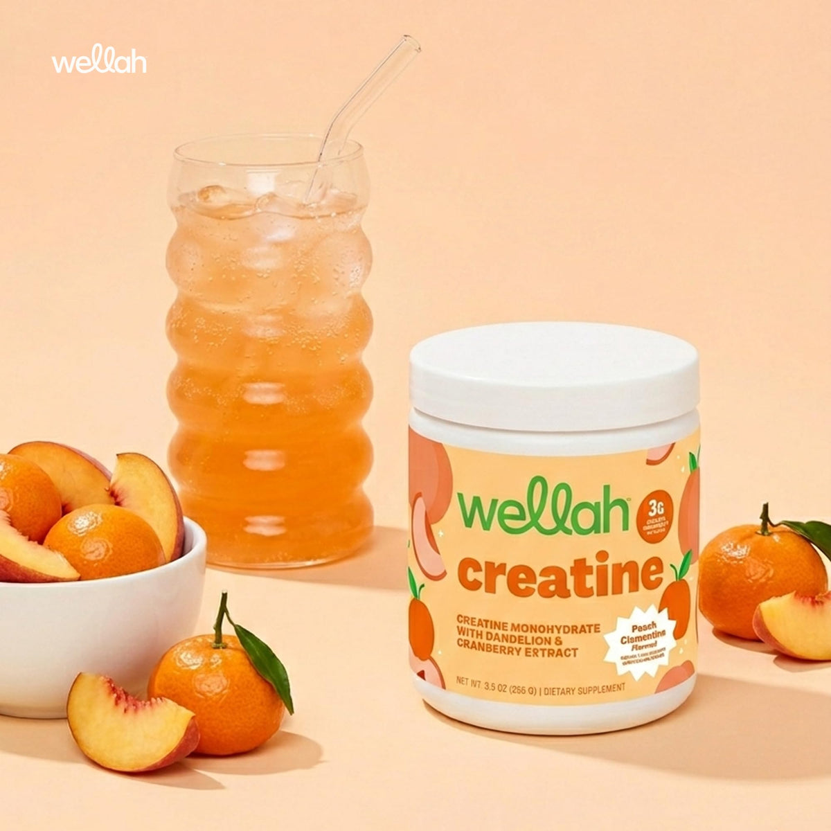 Wellah Creatine for Women - Creatine Monohydrate with Dandelion & Cranberry Extract (50 Servings, Clementine Peach) - Maple Wellness Supplements