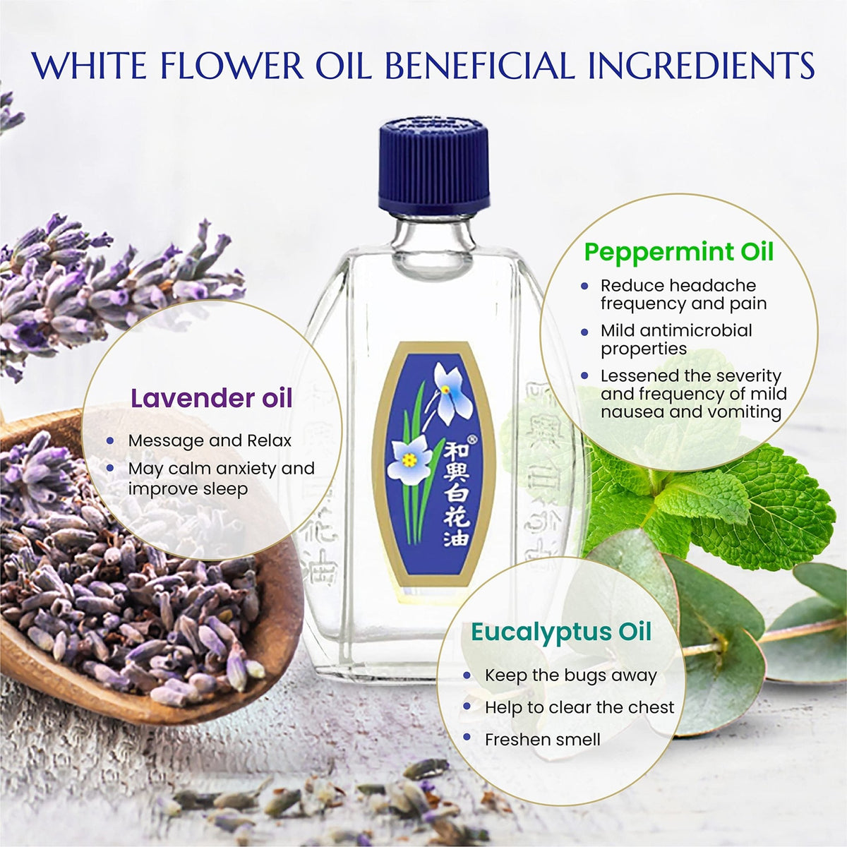 White Flower Analgesic Balm Embrocation Medicated Oil (Hoe Hin Pak Fah Yeow) (20ml/ Pack of 3) - Maple Wellness Supplements