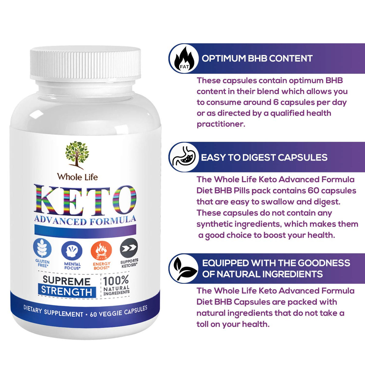 WHOLE LIFE Keto Advanced Formula Diet BHB Pills - Ketogenic All Natural, Support - Maple Wellness Supplements
