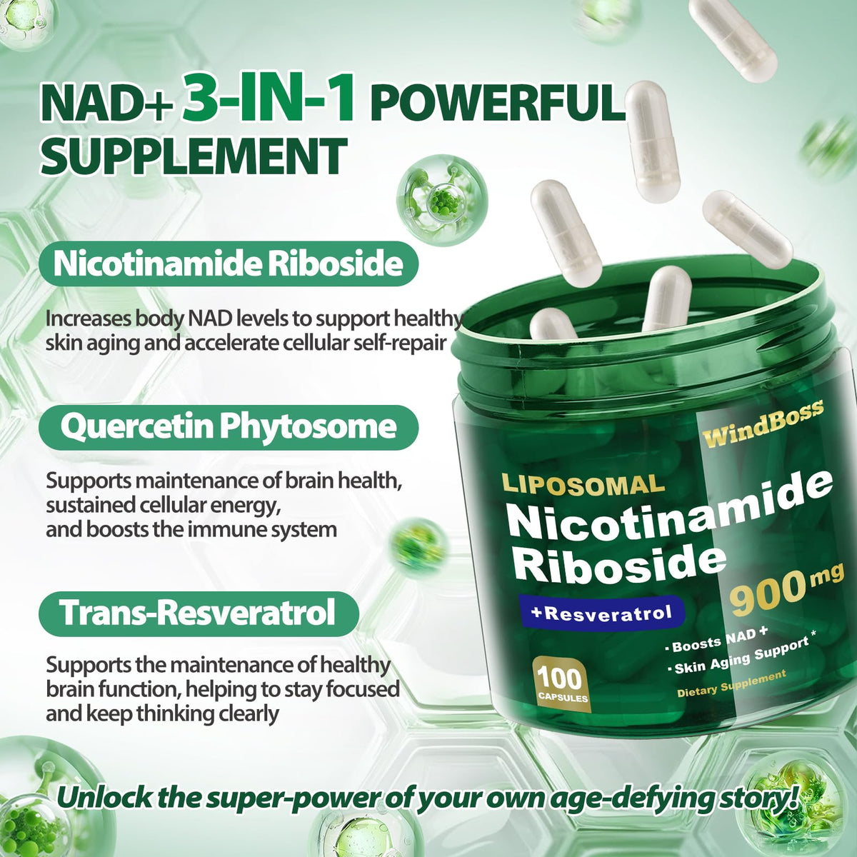 Windboss Liposomal NAD+ Supplement with Nicotinamide Riboside & Resveratrol, NAD Booster for Cellular Energy, Anti-Aging & Metabolism – NMN Alternative, NAD Supplement for Men & Women – 2pcs - Maple Wellness Supplements