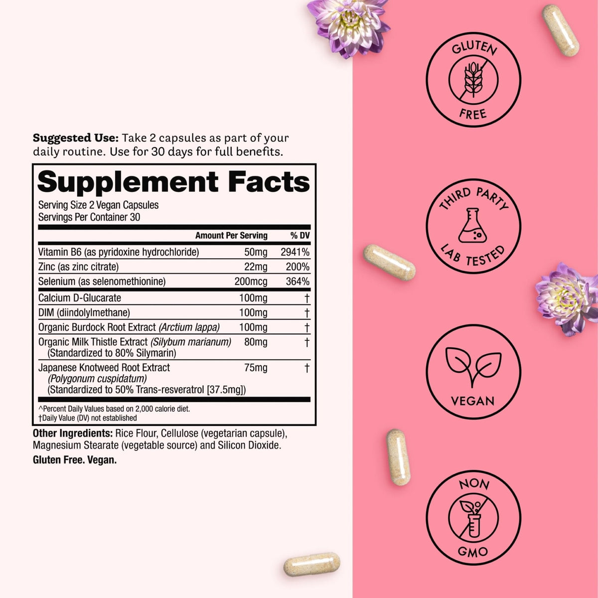 Winged Wellness Balance Babe, Hormone Balance & Estrogen Detox Supplement for Women - 100mg DIM & Calcium D-Glucarate & Milk Thistle for PMS Bloating, Cramps, Mood & Hormonal Acne Support, 60 Capsules - Maple Wellness Supplements