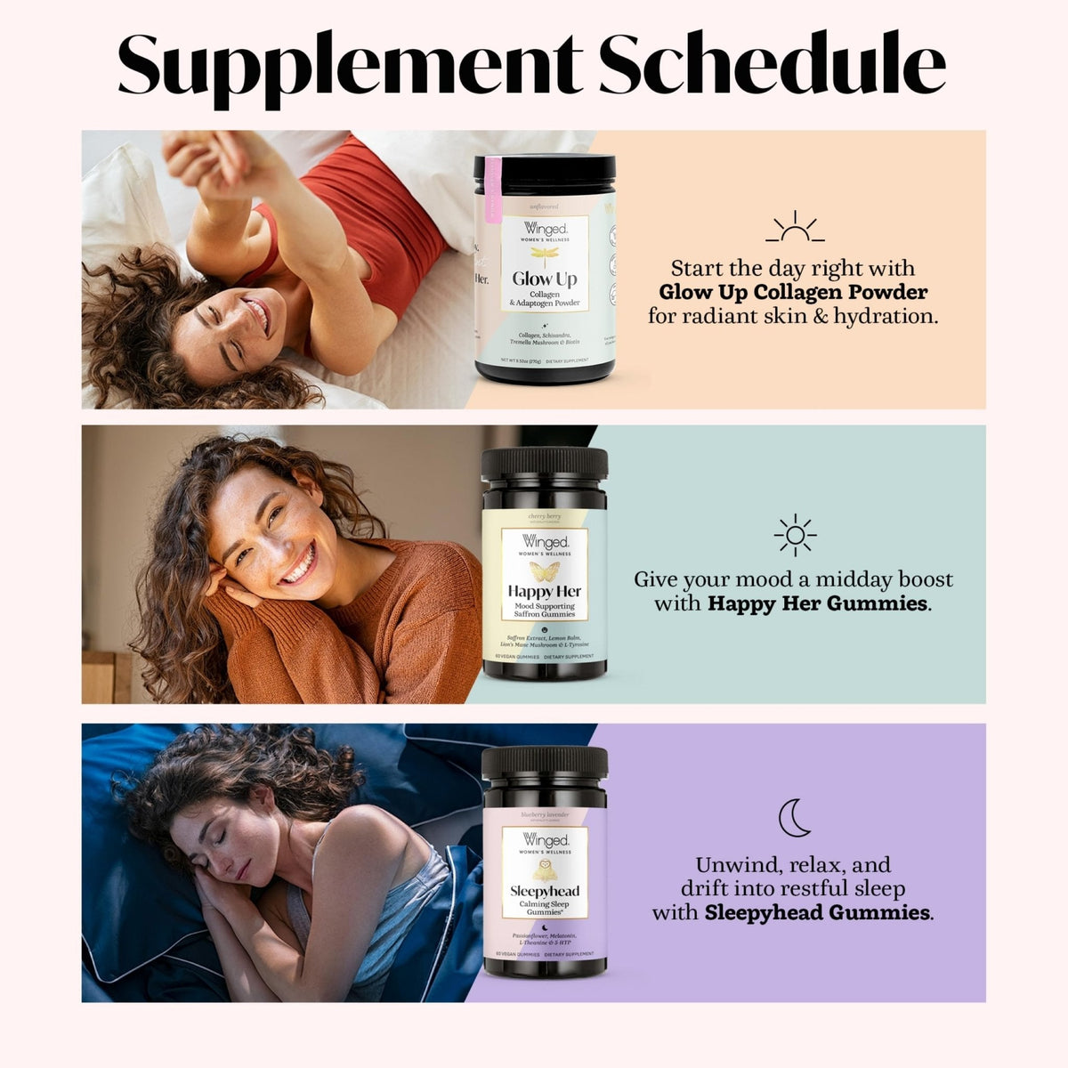 Winged Wellness Happy Her Mood Gummies - Daily Mood Enhancer Support Supplement for Women - Vitamin D with Saffron, Lemon Balm, & Lions Mane Mushrooms for Balance & Calming Relief - 50 Vegan Gummies - Maple Wellness Supplements