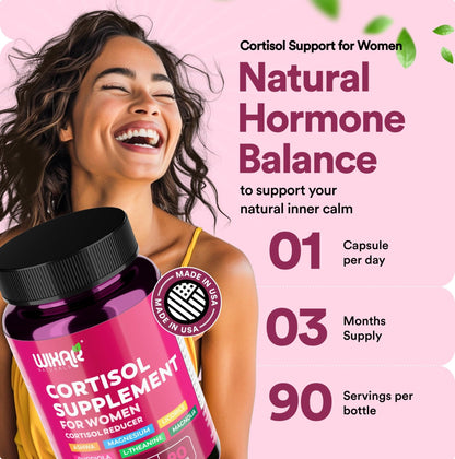 WIXAR Cortisol Supplements for Women with Ashwagandha, Magnesium, L-Theanine, Rhodiola Rosea - for High Cortisol Balanace Manager - for Sleep Support, Mood & Focus Supplement - 90 Capsules - Maple Wellness Supplements