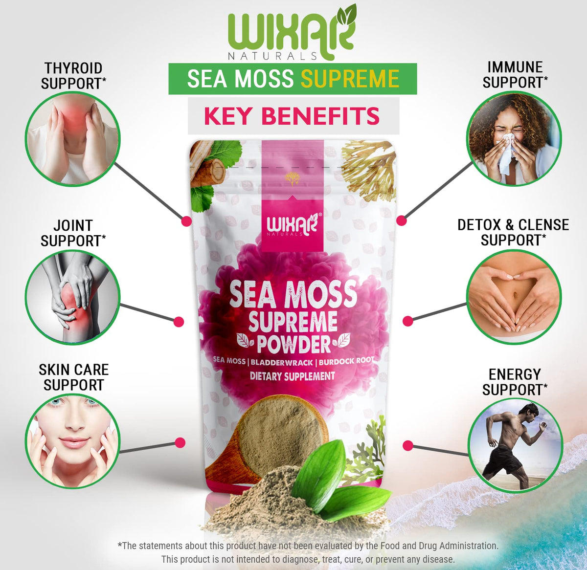 Wixar Wildcrafted Sea Moss Powder – (8 Ounces) – Natural Irish Sea Moss and Bladderwra - Maple Wellness Supplements
