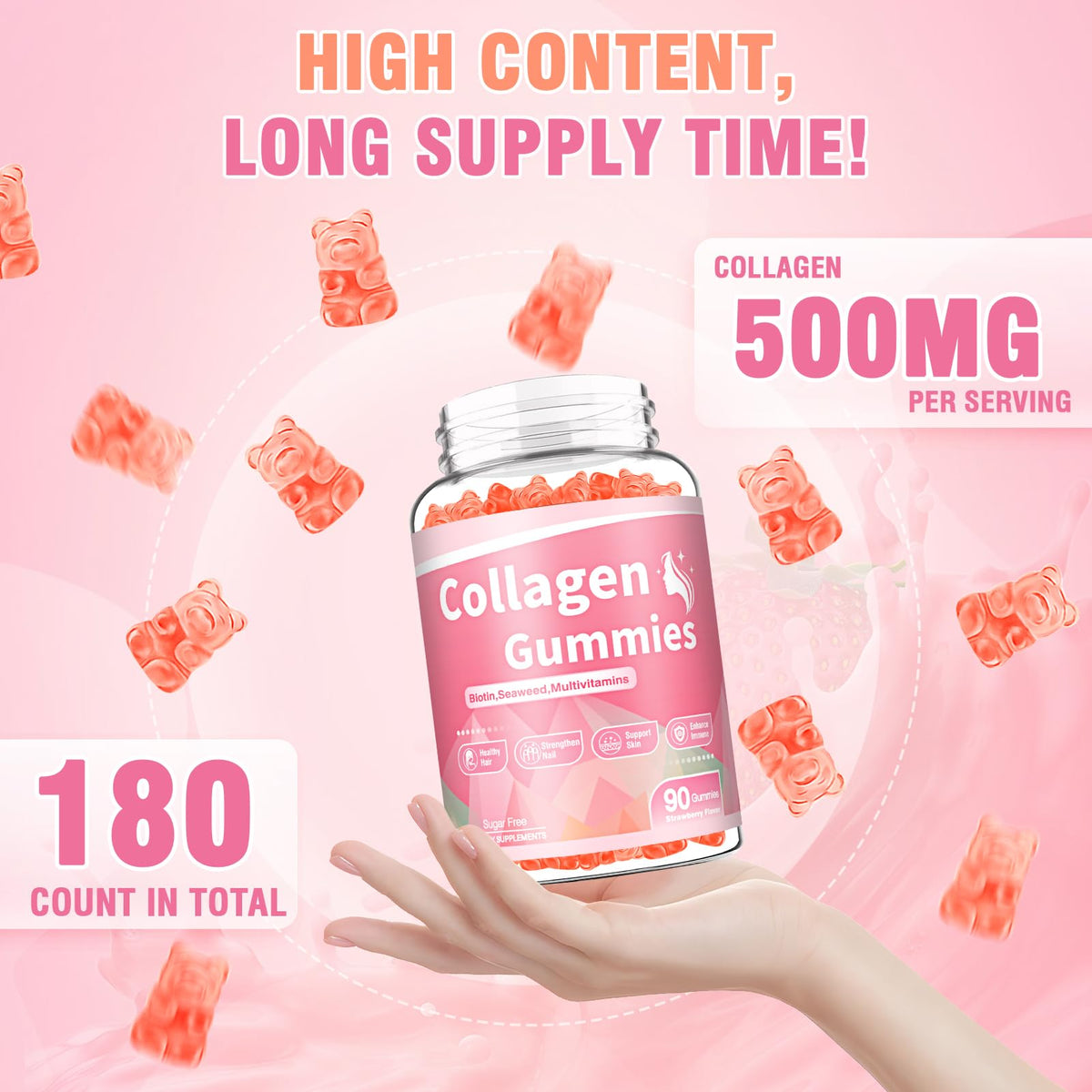 WyuuKi 180 Count Collagen Gummies Collagen Protein Type I II III V X with Biotin Vitamin C A B D E Keratin Hyaluronic Acid for Hair Skin Nails Joint Immune Digestion Women Men Sugar Free Strawberry - Maple Wellness Supplements