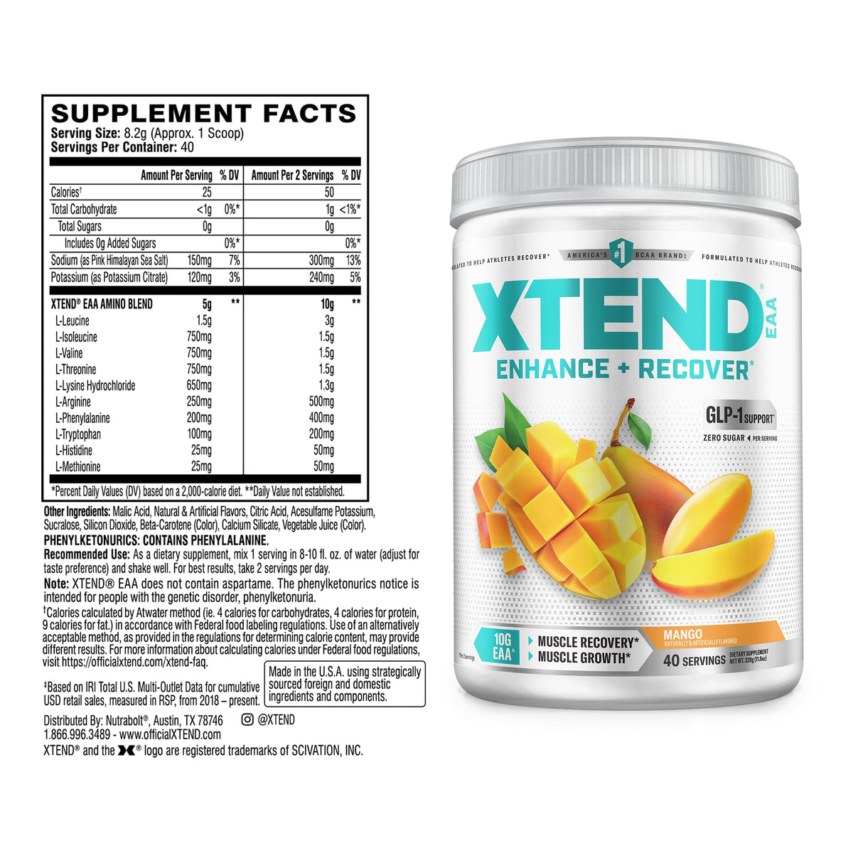 Xtend EAA + BCAA Powder for Muscle Recovery & Lean Muscle Growth, 9 Essential Amino Acids for Intra Workout or Post Workout Recovery - Maple Wellness Supplements