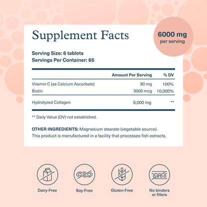 Youtheory Collagen + Biotin - Advanced Collagen Supplement - with Hydrolyzed Peptides, Vitamin C & Vitamin B - Supports Hair Growth, Nail Health & Skin - 390 Tablets - Maple Wellness Supplements