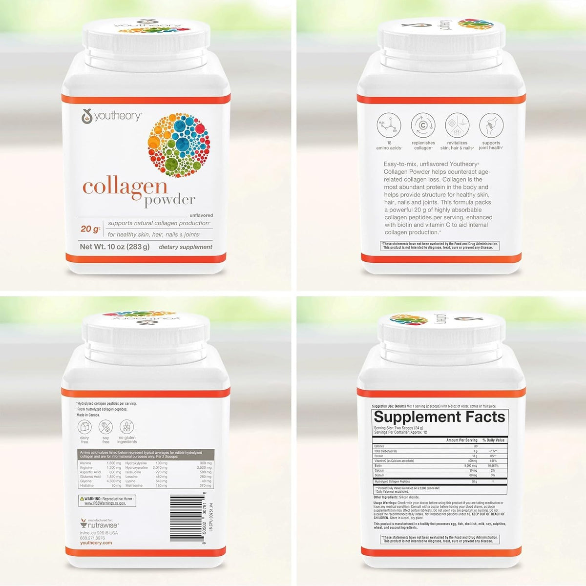 Youtheory Collagen Powder - Hydrolyzed Collagen Peptides with Vitamin C - Supports Healthy Bones, Joints & Immune System* - Unflavored - 10 oz (10-Day Supply) - Maple Wellness Supplements