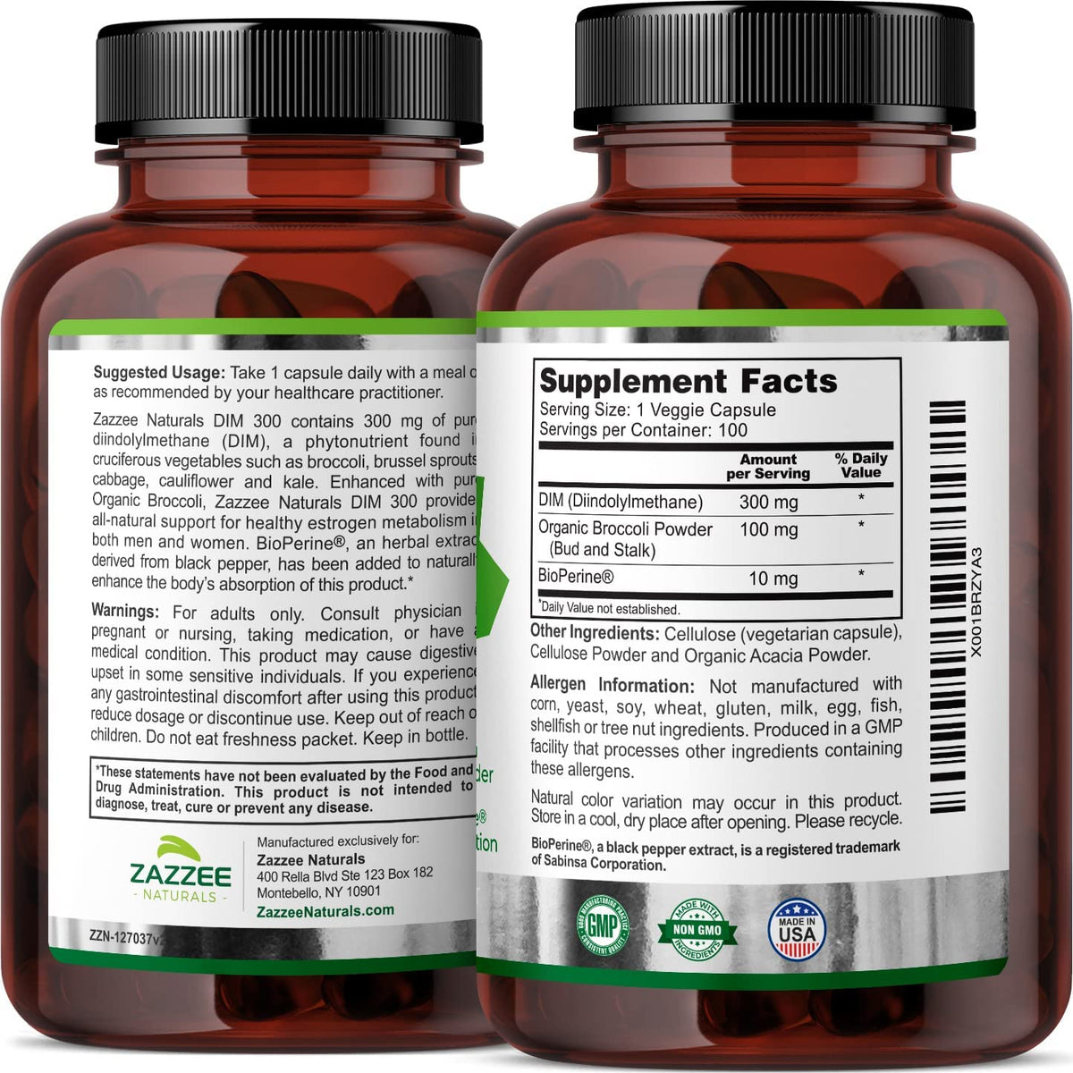Zazzee Extra Strength DIM 300, 10 mg BioPerine and 300 mg DIM per Capsule, 100 Vegan - Maple Wellness Supplements