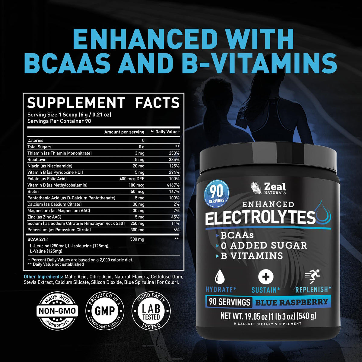 Zeal Electrolyte Powder - 90 Servings | Keto Electrolytes Powder | Zero Sugar, BCAAs, B-Vitamins | Potassium, Zinc, Magnesium - Maple Wellness Supplements