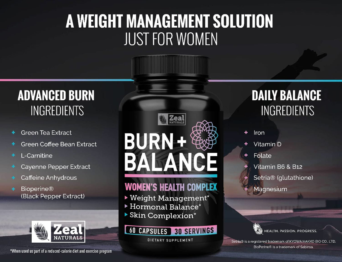 Zeal Naturals Weight Loss Support for Women + Daily Balance Vitamins (Iron, Vitamin D, Setria®, Folate) Premium Diet Support Pills for Women+ Multivitamin and Hormone Support - Maple Wellness Supplements