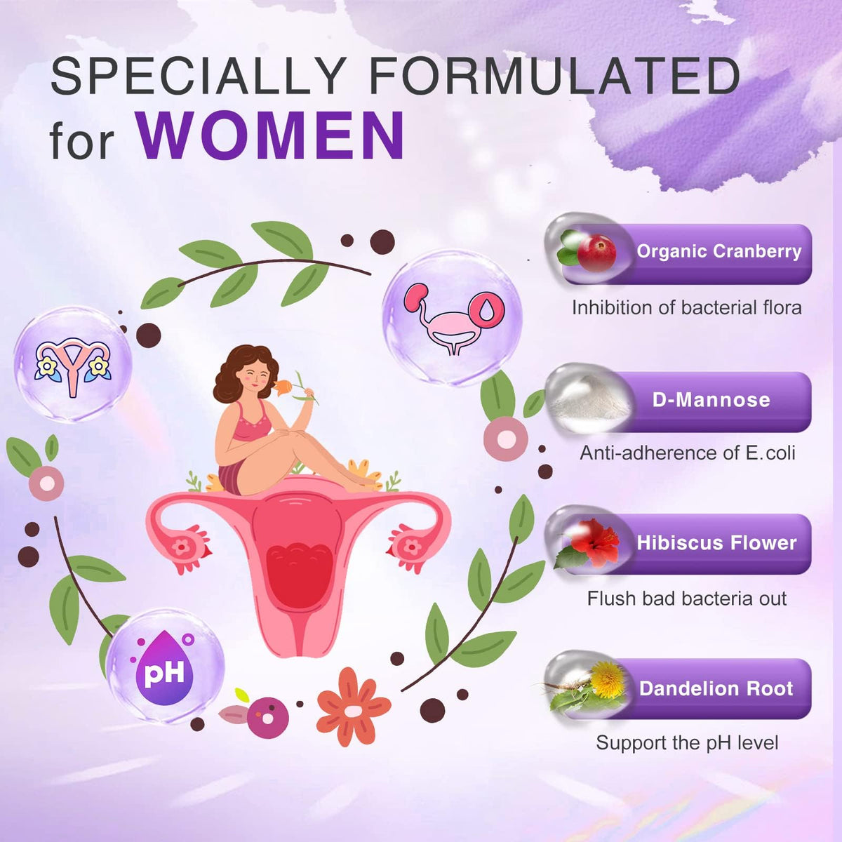 ZEBORA Probiotics for Women Digestive Health with Enzymes & Prebiotics 100 Billion CFUs| Vaginal Probiotics with D Mannose & Cranberry | Urinary Tract Health - Maple Wellness Supplements
