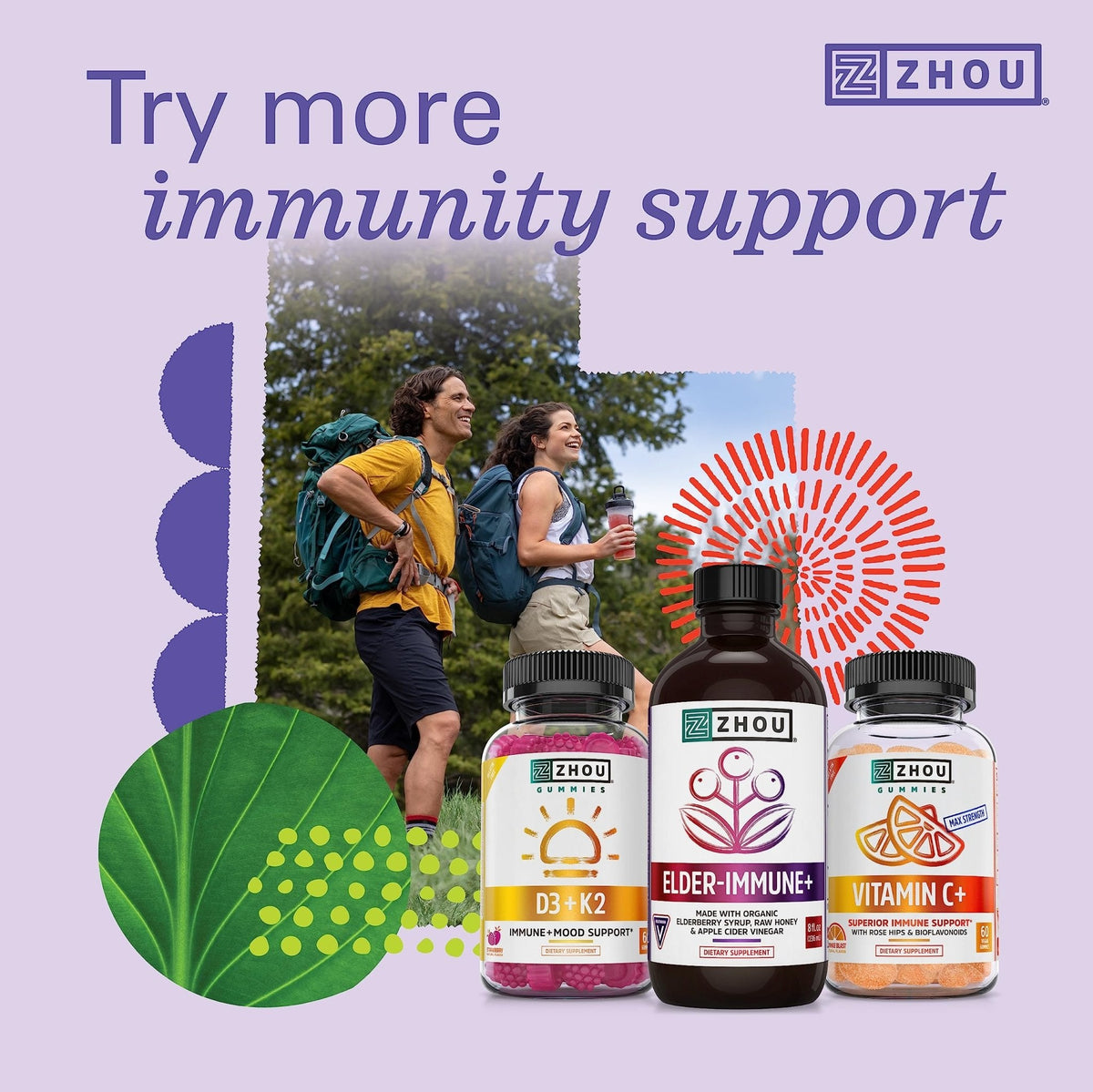 Zhou Nutrition Elder-Mune Sambucus Elderberry Gummies with Zinc and Vitamin C - Maple Wellness Supplements