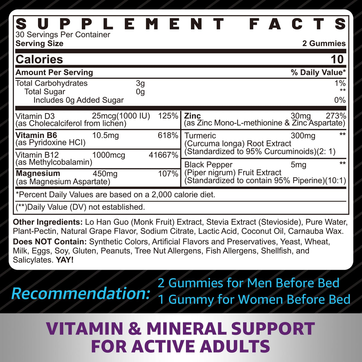 Zinc and Magnesium Supplement, Zinc Magnesium Aspartate Post Workout Gummies for Men Women, with Vitamin B6, B12, D3, Turmeric for Nighttime Recovery, Reduce Fatigue - Maple Wellness Supplements