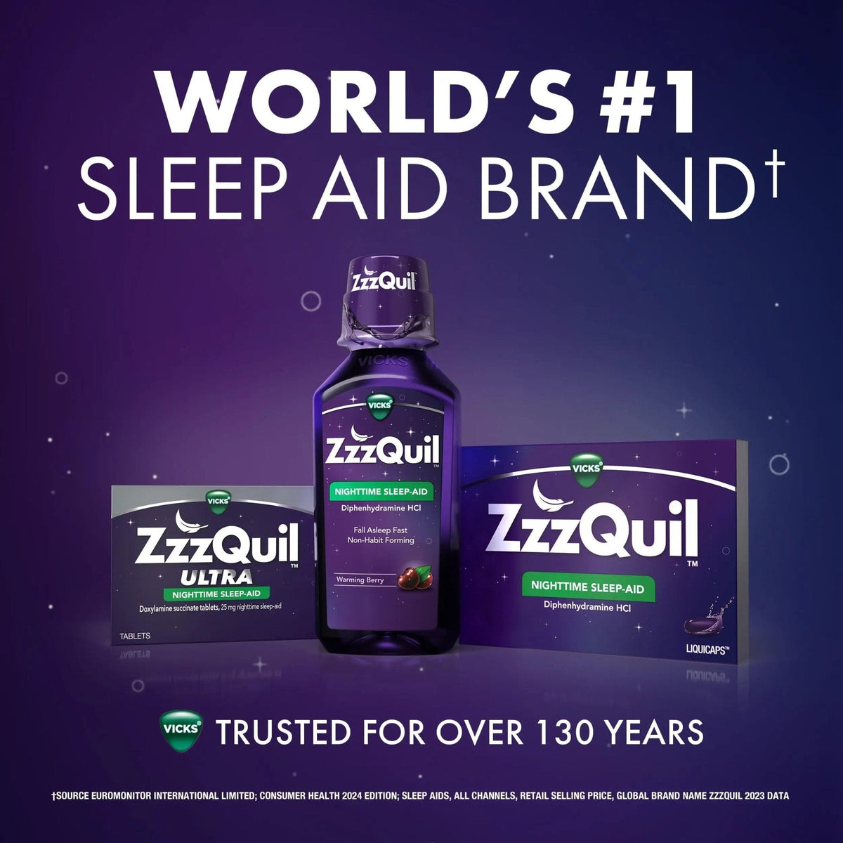 ZzzQuil Liquid, Max Strength Pain Reliever, Nighttime Sleep Aid Liquid, Acetaminophen 1000mg, Diphenhydramine 50mg HCI, Non-Habit Forming, Midnight Berry Flavored, 2 Pack, 24 FL OZ - Maple Wellness Supplements